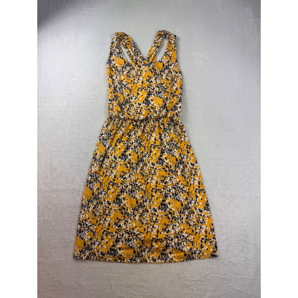 Kaileigh Yellow Floral Crisscross Back Sleeveless Fit & Flare Dress Large